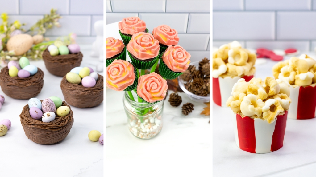 candy melts cupcake decorations nests roses popcorn tutorial