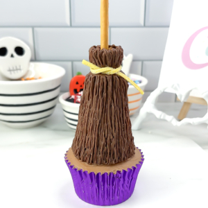 Chocolate broomstick cupcake, ready to serve for Halloween.