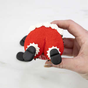 finished close up of santas butt cupcake.